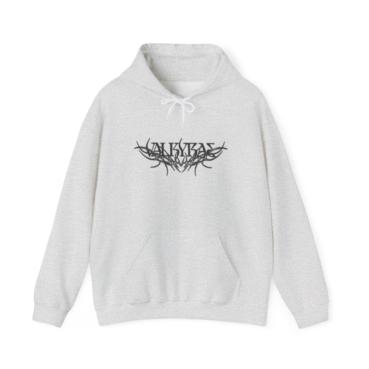 Dark Angel Graphic Hoodie | Gothic Winged Figure, Calligraphic Logo | Valkyrae - alternate angle 2, merchandise
