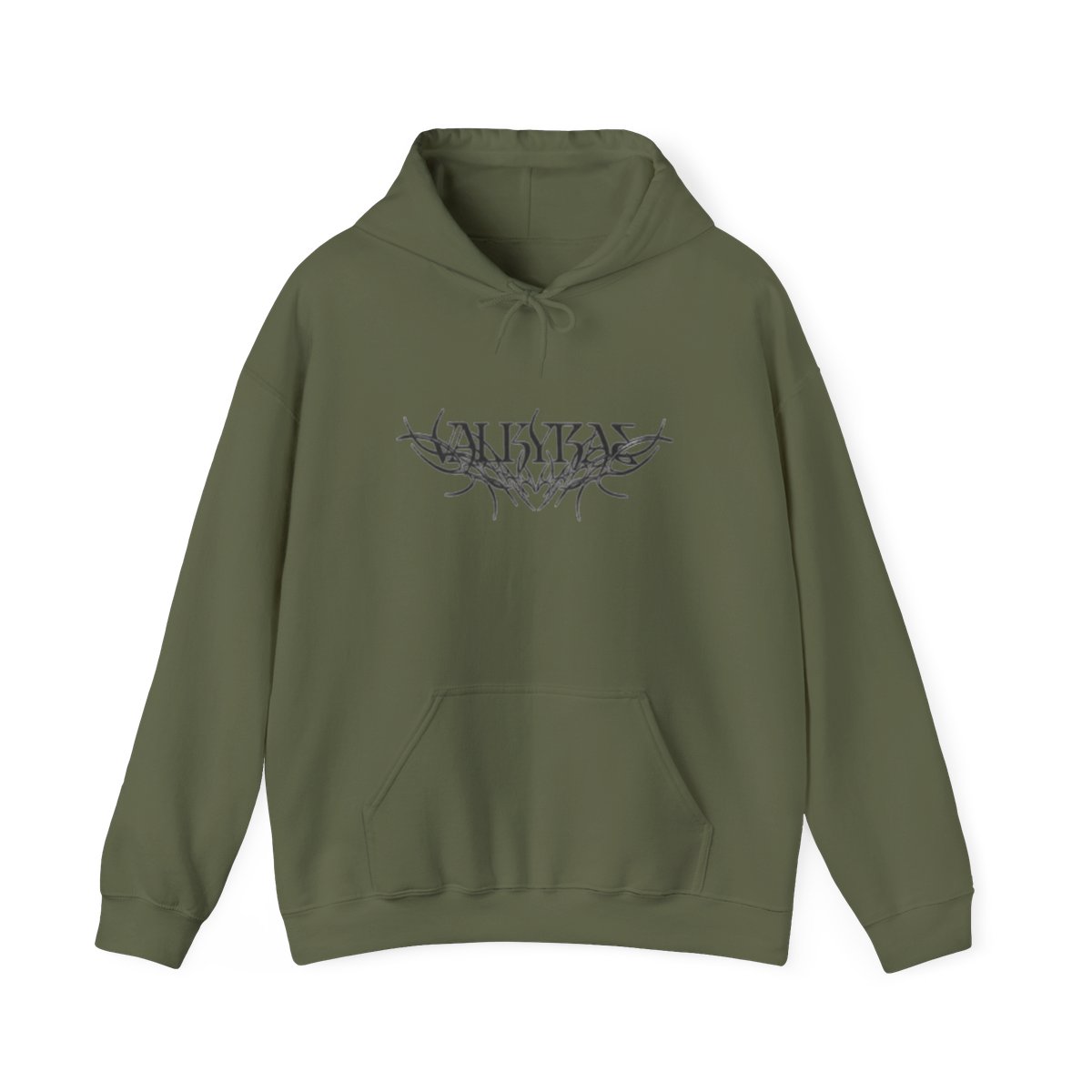 Dark Angel Graphic Hoodie | Gothic Winged Figure, Calligraphic Logo | Valkyrae - alternate angle 5, merchandise