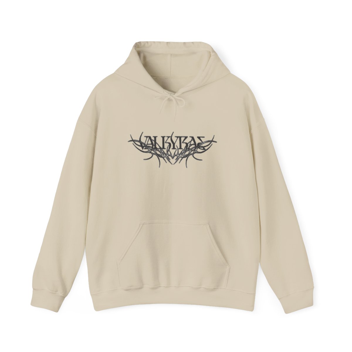 Dark Angel Graphic Hoodie | Gothic Winged Figure, Calligraphic Logo | Valkyrae - alternate angle 4, merchandise