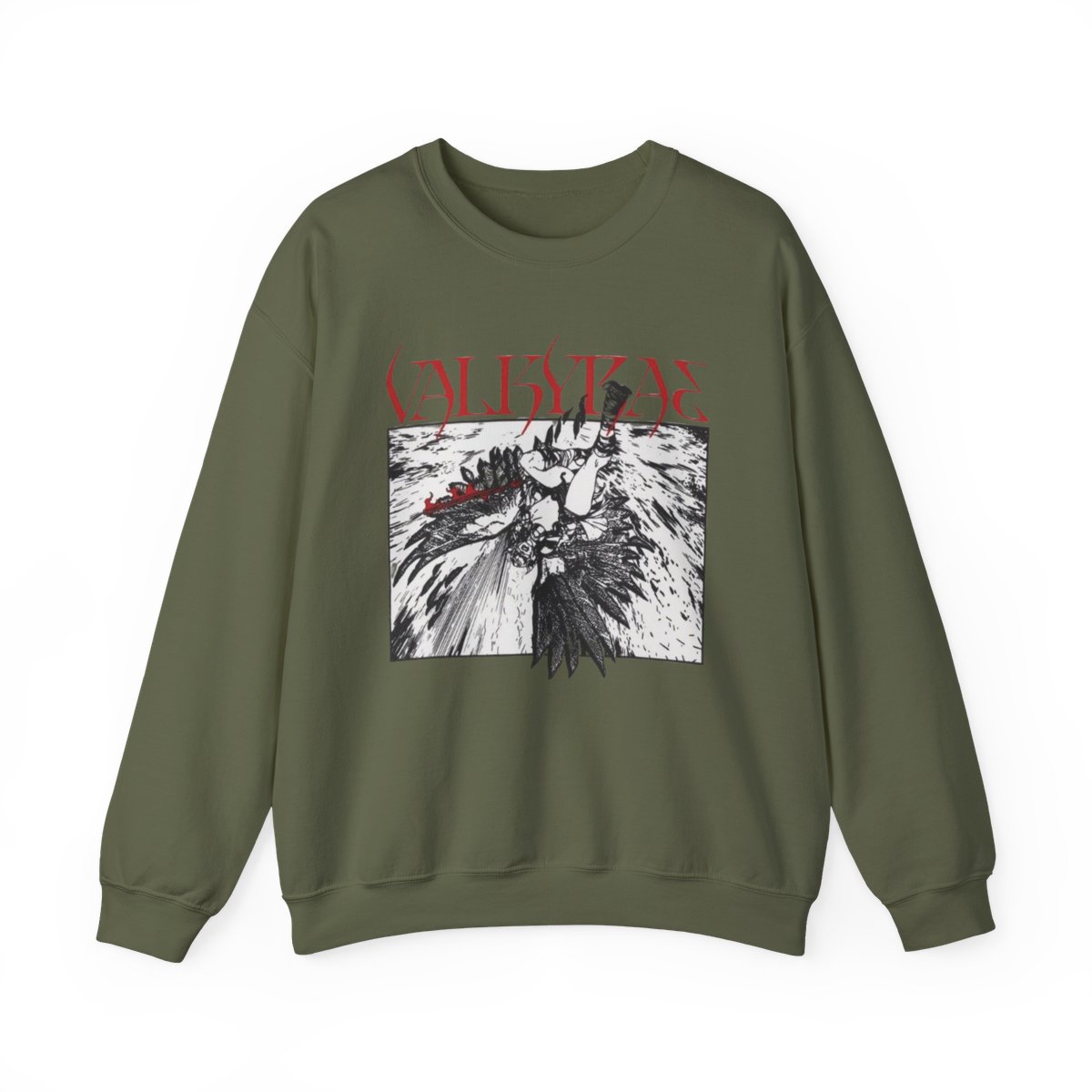 Valkyrie Illustration Crewneck Sweatshirt | Norse Warrior Graphic | Valkyrae - alternate angle 4, merchandise