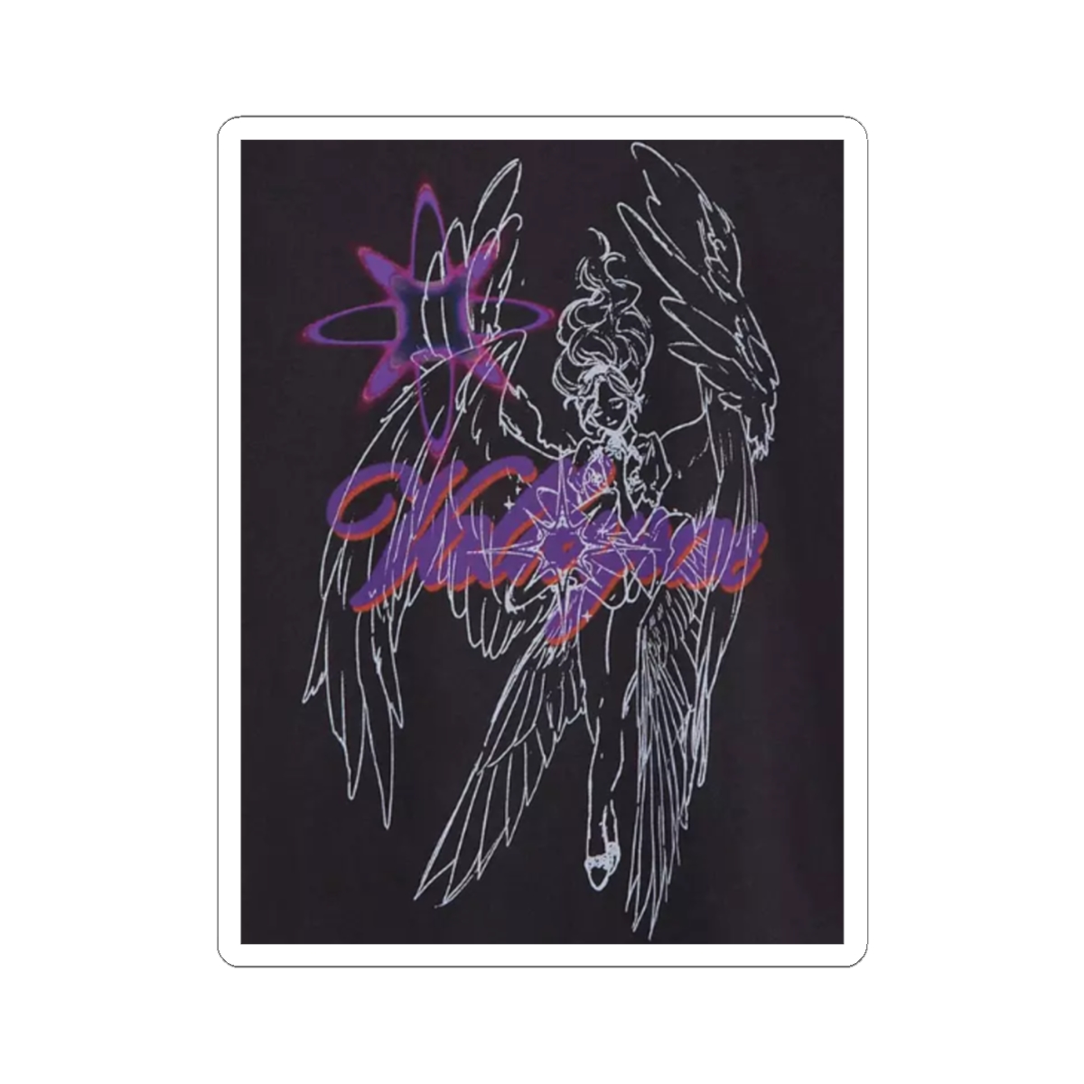 Angel Wings Illustration Kiss-Cut Sticker | Neon Script, Gothic Aesthetic | Valkyrae - alternate angle 1, merchandise