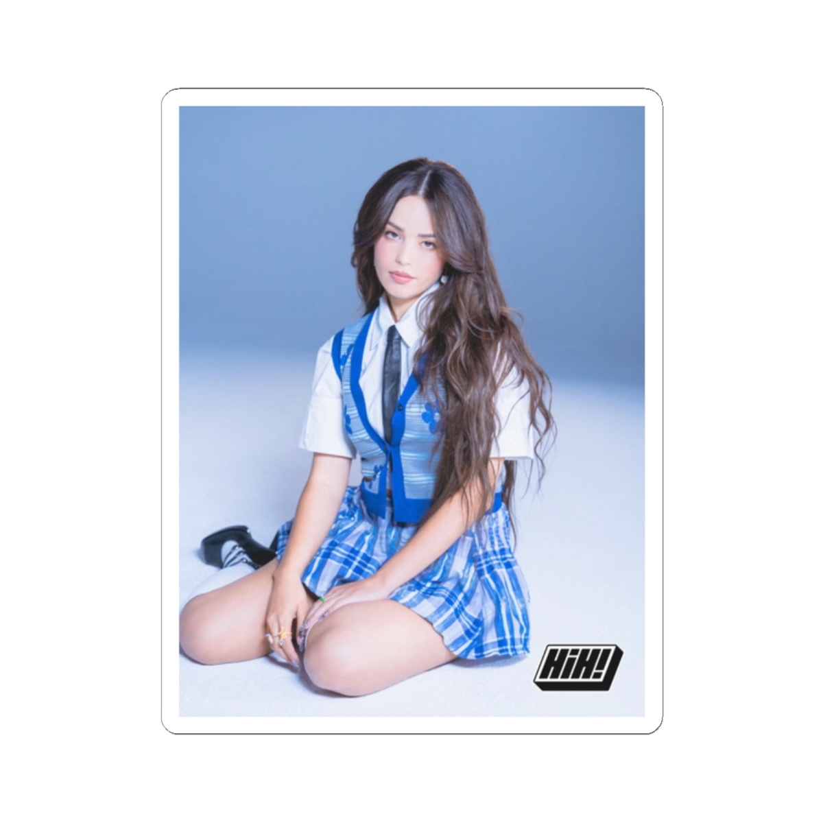 Blue Plaid Schoolgirl Photo Sticker | Kiss-Cut Vinyl | Valkyrae - alternate angle 3, merchandise
