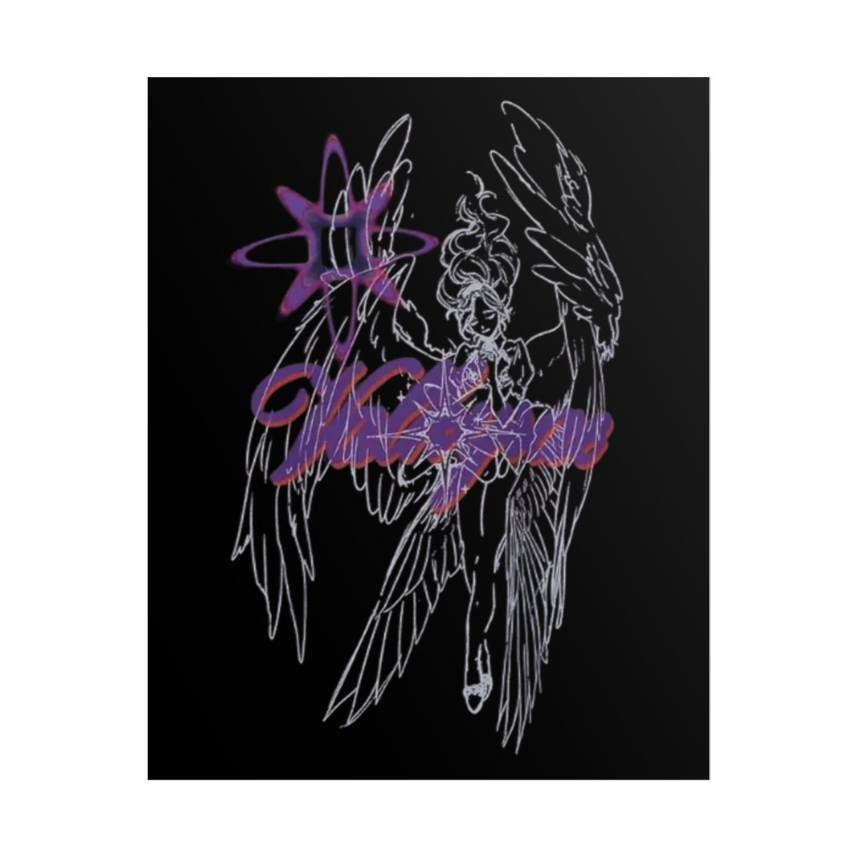 Angel Line Art Poster | Neon Script Illustration, Dark Aesthetic | Valkyrae - alternate angle 2, merchandise