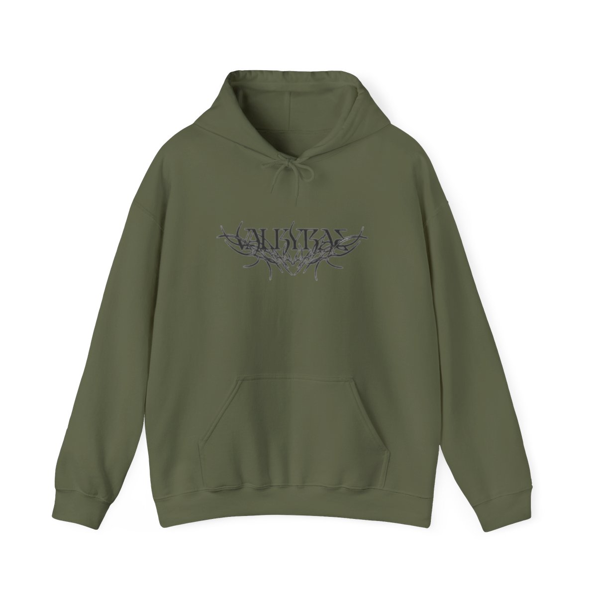 Dark Angel Graphic Hoodie | Gothic Winged Figure, Calligraphic Logo | Valkyrae - alternate angle 5, merchandise
